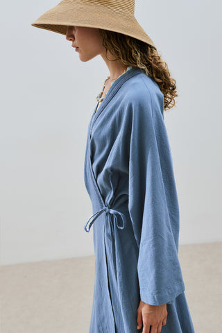Textured Wrap Dress Indigo
