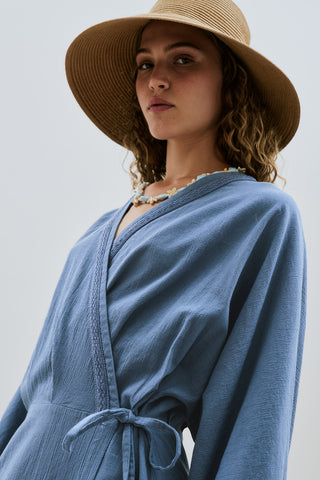 Textured Wrap Dress Indigo