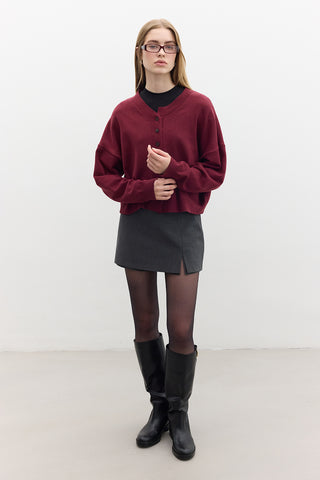 Oversized Soft Knit Cardigan Burgundy