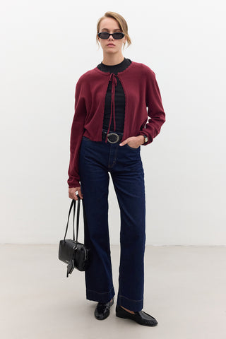 Soft Knit Cardigan With Lacing Burgundy