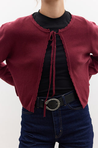 Soft Knit Cardigan With Lacing Burgundy