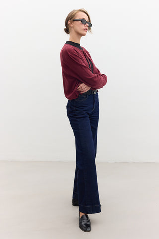 Soft Knit Cardigan With Lacing Burgundy