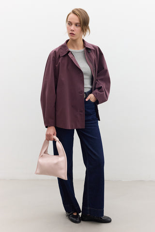 Cape Sleeve Cropped Trench Coat Damson