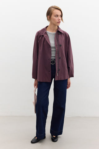 Cape Sleeve Cropped Trench Coat Damson