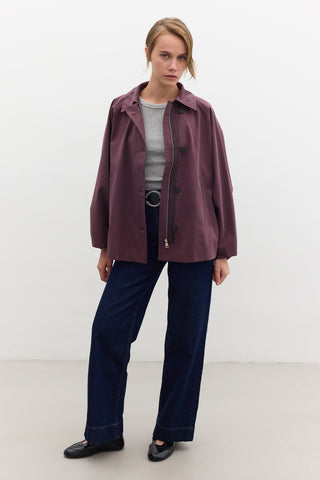 Cape Sleeve Cropped Trench Coat Damson