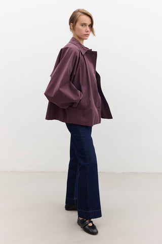 Cape Sleeve Cropped Trench Coat Damson