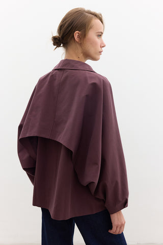 Cape Sleeve Cropped Trench Coat Damson