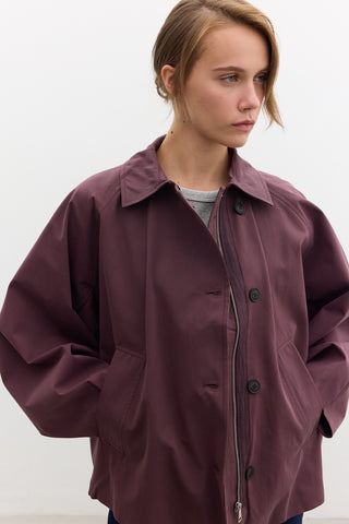 Cape Sleeve Cropped Trench Coat Damson