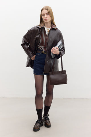 Textured Faux Leather Jacket Brown