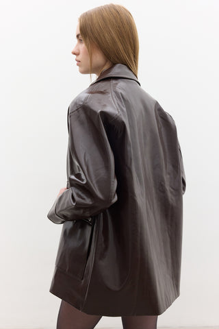 Textured Faux Leather Jacket Brown