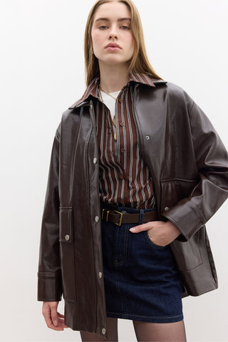 Textured Faux Leather Jacket Brown