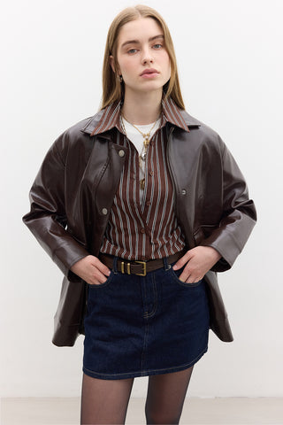 Textured Faux Leather Jacket Brown