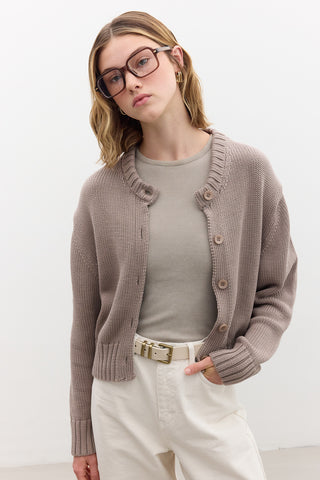 Cotton Knit Cardigan Mink