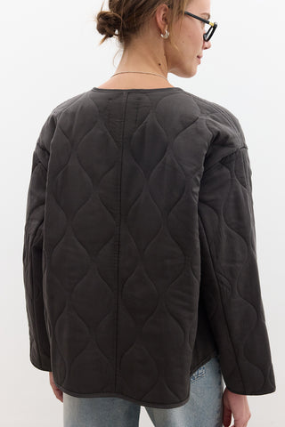 Buttoned Short Quilted Jacket Anthracite