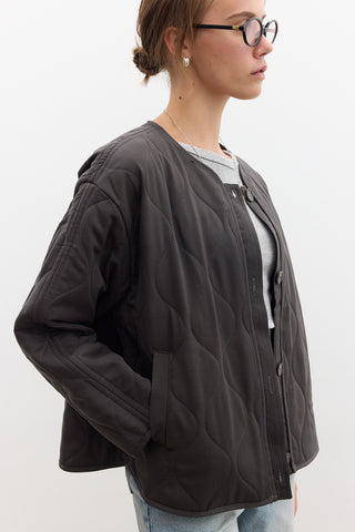 Buttoned Short Quilted Jacket Anthracite