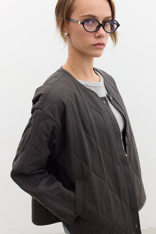 Buttoned Short Quilted Jacket Anthracite