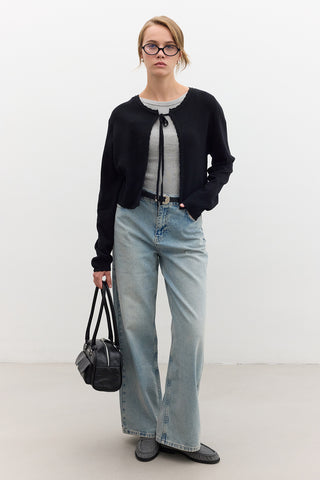 Soft Knit Cardigan With Lacing Black