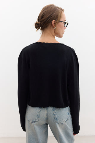 Soft Knit Cardigan With Lacing Black