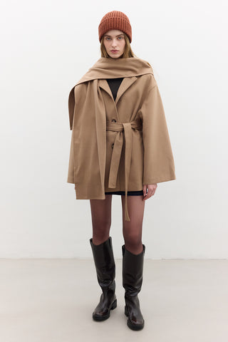 Shawl Collar Cachet Coat Camel
