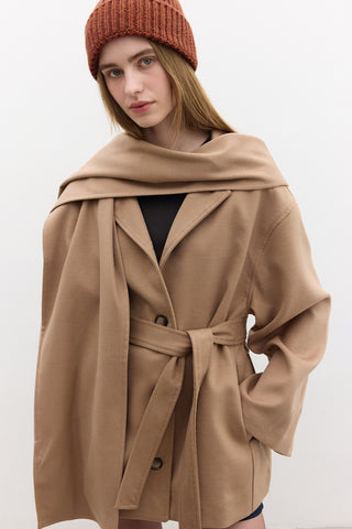 Shawl Collar Cachet Coat Camel