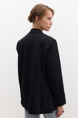 Klasik Düğmeli Blazer Siyah