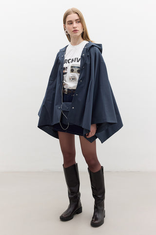 Cape Trench Coat With Bag Detail Navy Blue