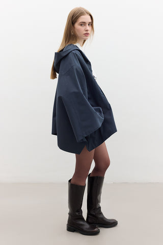Cape Trench Coat With Bag Detail Navy Blue