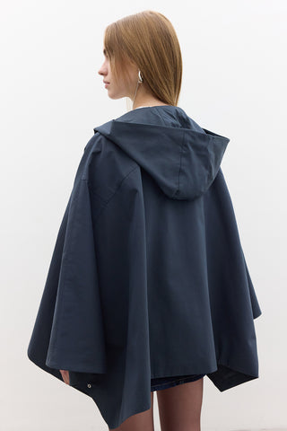 Cape Trench Coat With Bag Detail Navy Blue
