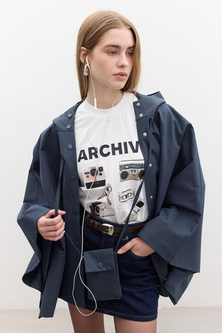 Cape Trench Coat With Bag Detail Navy Blue