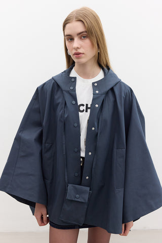 Cape Trench Coat With Bag Detail Navy Blue