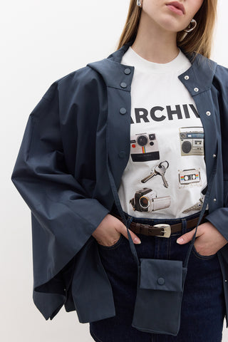 Cape Trench Coat With Bag Detail Navy Blue