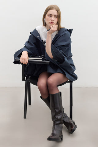 Cape Trench Coat With Bag Detail Navy Blue