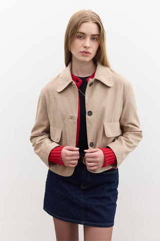 Faux Suede Short Jacket Sand