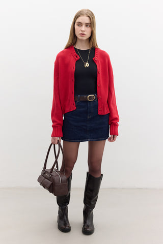 Cotton Knit Cardigan Red