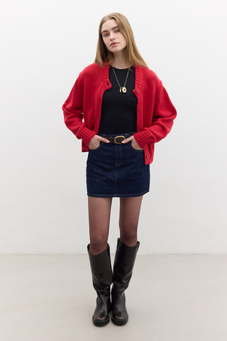 Cotton Knit Cardigan Red