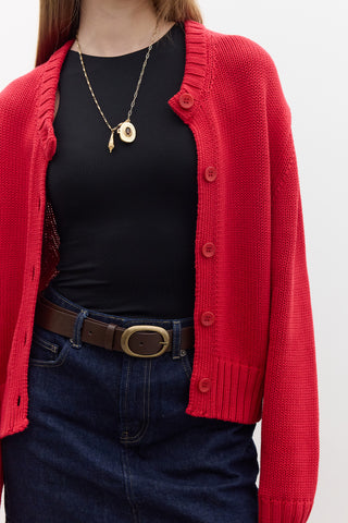 Cotton Knit Cardigan Red