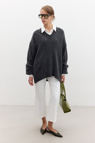 V Neck Knit Sweater Anthracite