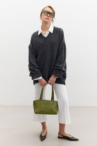 V Neck Knit Sweater Anthracite