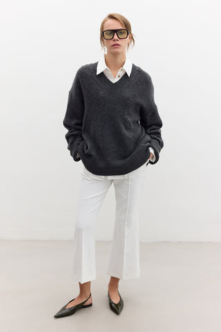 V Neck Knit Sweater Anthracite