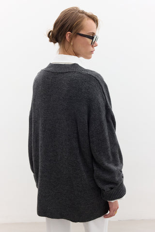 V Neck Knit Sweater Anthracite