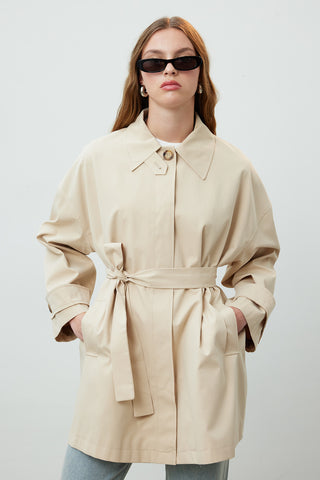 Stockholm Scarf Detailed Oversize Trench Coat Beige