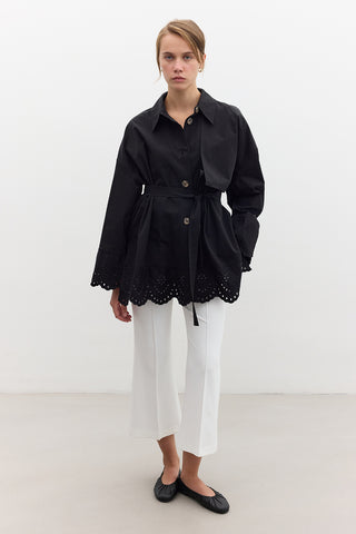 Embroidered Detail Statement Trench Coat Black