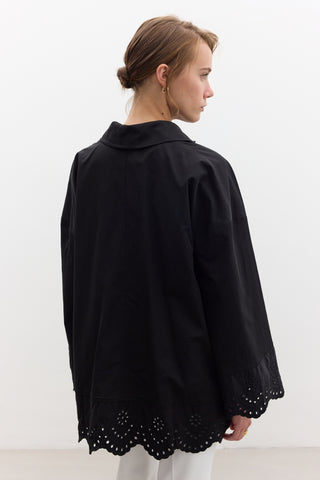 Embroidered Detail Statement Trench Coat Black
