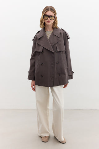 Double-Breasted Cropped Trench Coat Mink