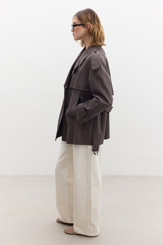 Double-Breasted Cropped Trench Coat Mink