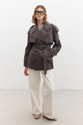 Double-Breasted Cropped Trench Coat Mink
