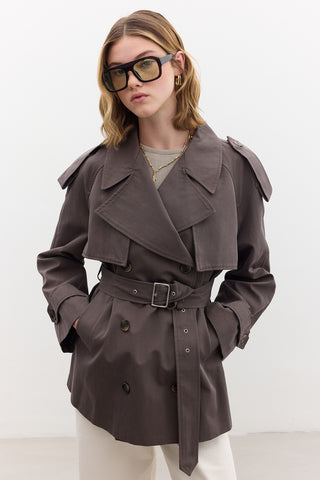 Double-Breasted Cropped Trench Coat Mink
