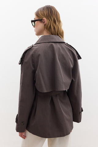 Double-Breasted Cropped Trench Coat Mink