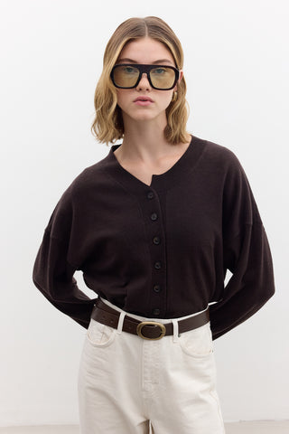 Oversized Soft Knit Cardigan Brown