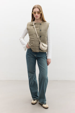 Quilted Fitted Short Vest Green